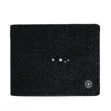 Black Caviar Finish Stingray Leather Bi-Fold Wallet