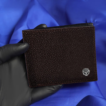 Dark Brown Caviar Finish Stingray Leather Bi-Fold Wallet