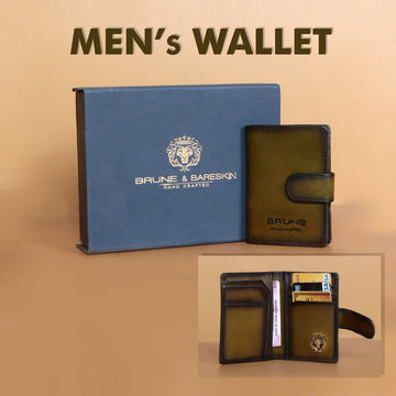 Olive Leather Wallet with Magnetic Strap