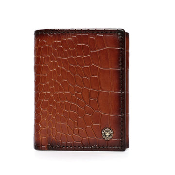 Burnished Tri-Fold Wallet in Tan Deep Cut Leather