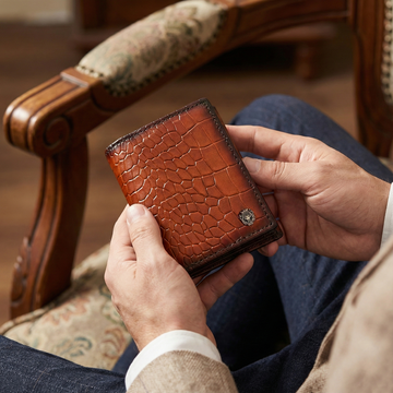 Burnished Tan Deep Cut Croco Leather Wallet