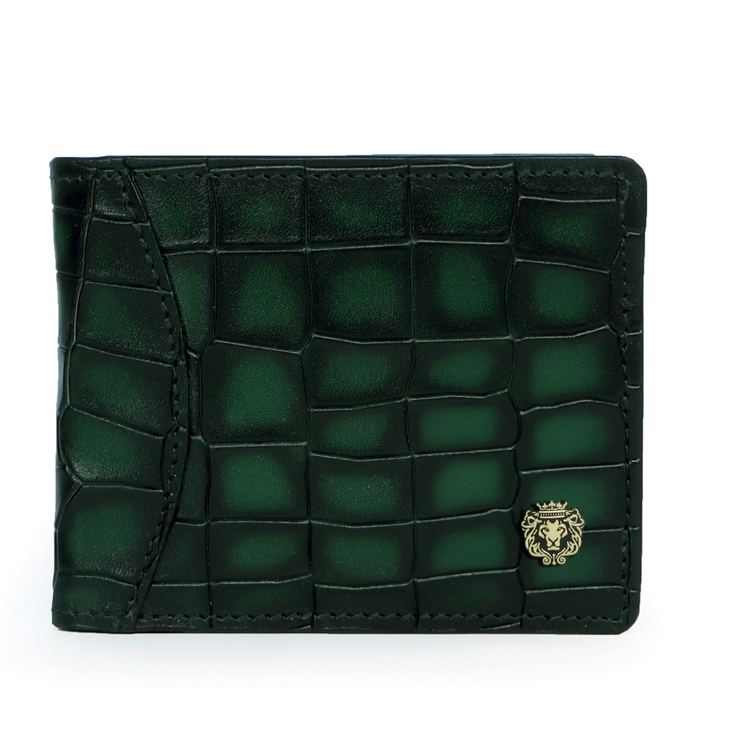 Men's Bi-Fold Wallet with Smoky Green Deep Cut Croco Textured Leather