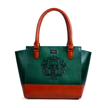 Tan With Forest Green Leather Medium Satchel Hand Bag By Brune & Bareskin