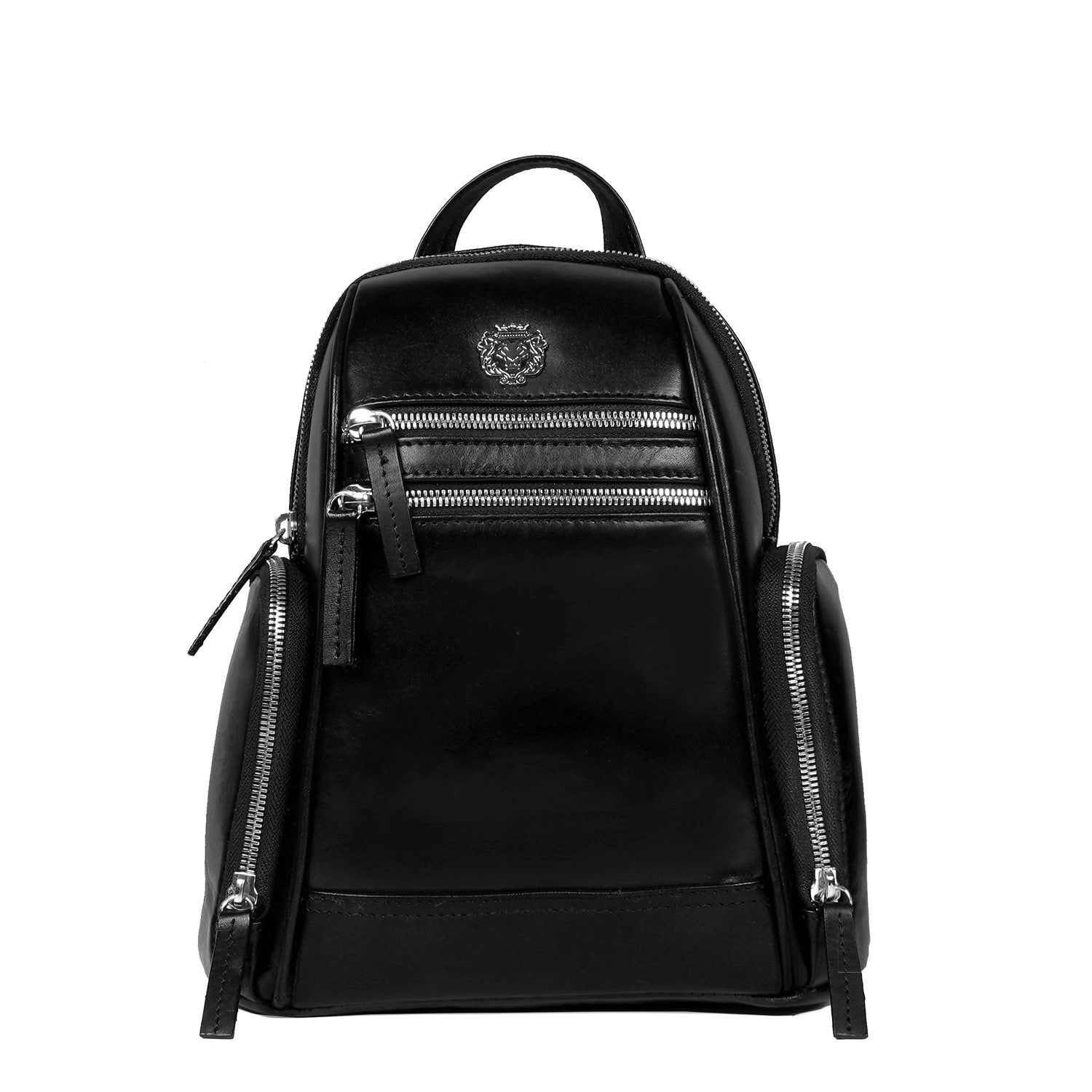 Signature Metal Lion Black Leather Ladies Backpack