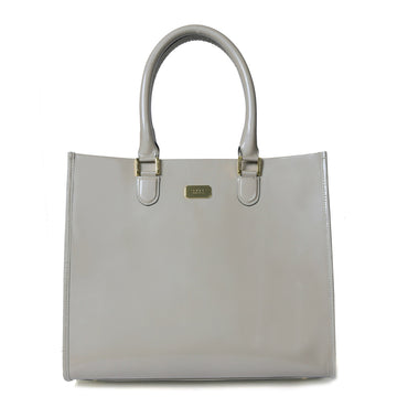 Large Beige Hand Bag In Square Shape with Patent Leather