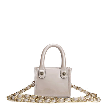 Micro Sized Beige Hand Bag in Patent Leather