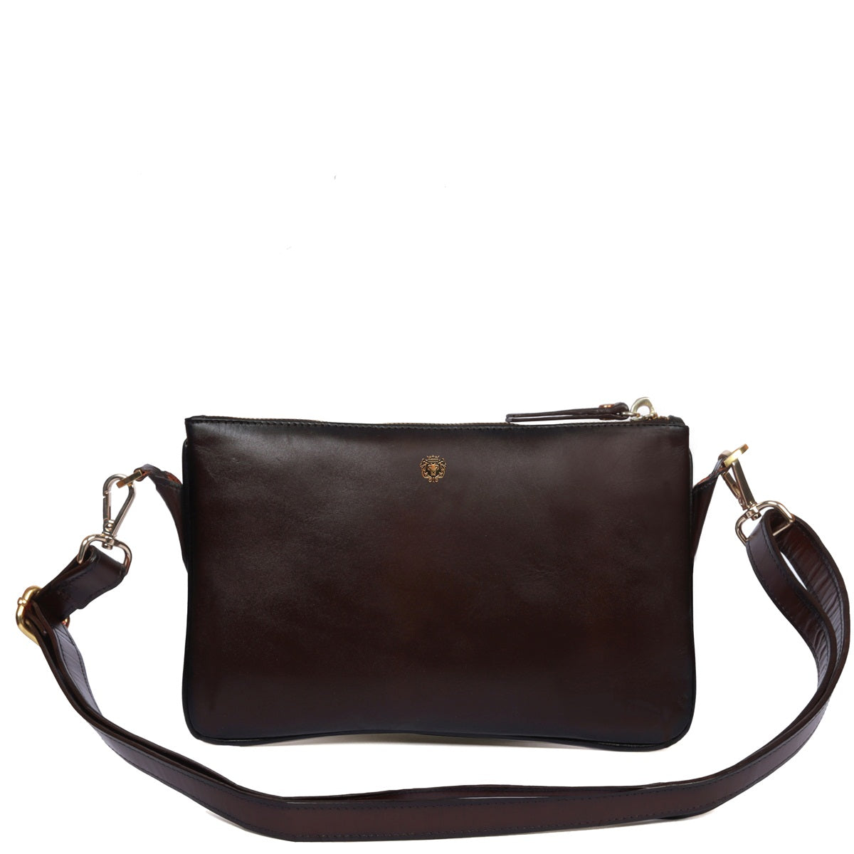 Cross-Body Wallet/Pouch In Dark Brown Leather