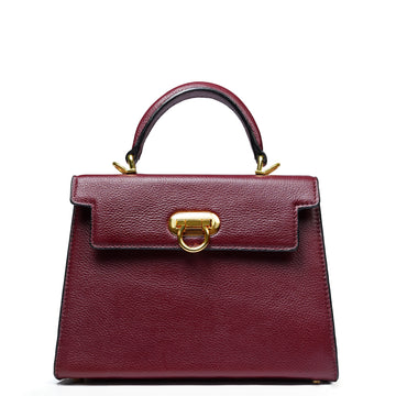 Medium Sized Wine Pebbled Leather Handbag