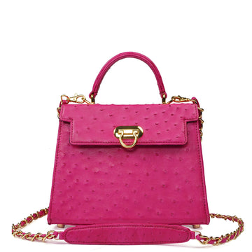 Medium Sized Premium Structured Pink Handbag in Real Ostrich Leather