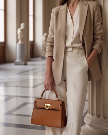 Medium Sized Tan Pebbled Leather Handbag