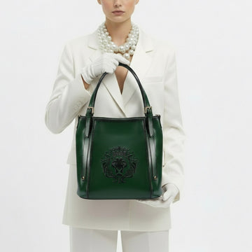 Women Fashion Bucket Bag in Green Leather