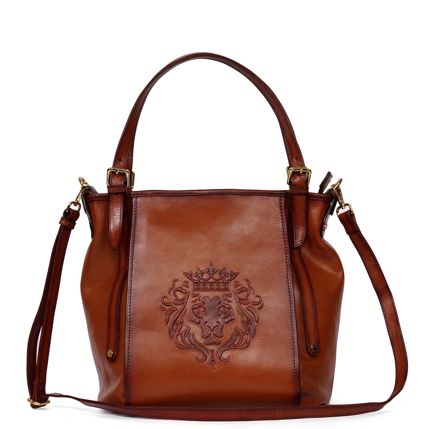 Women Fashion Bucket Bag in Tan Leather