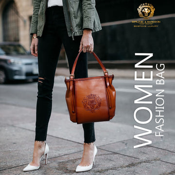 Women Fashion Bucket Bag in Tan Leather