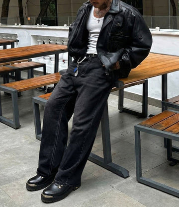 Golden Metal Plate Chunky Boot in Premium Black Leather