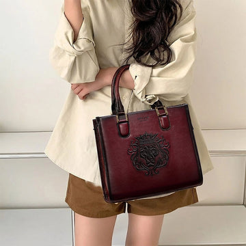 Medium Sized Wine Tote Hand Bag In Pebbled Leather