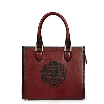Medium Sized Wine Tote Hand Bag In Pebbled Leather