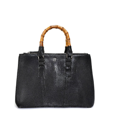 Exotic Sting Ray Grey Leather Tote Bag with Bamboo Handles