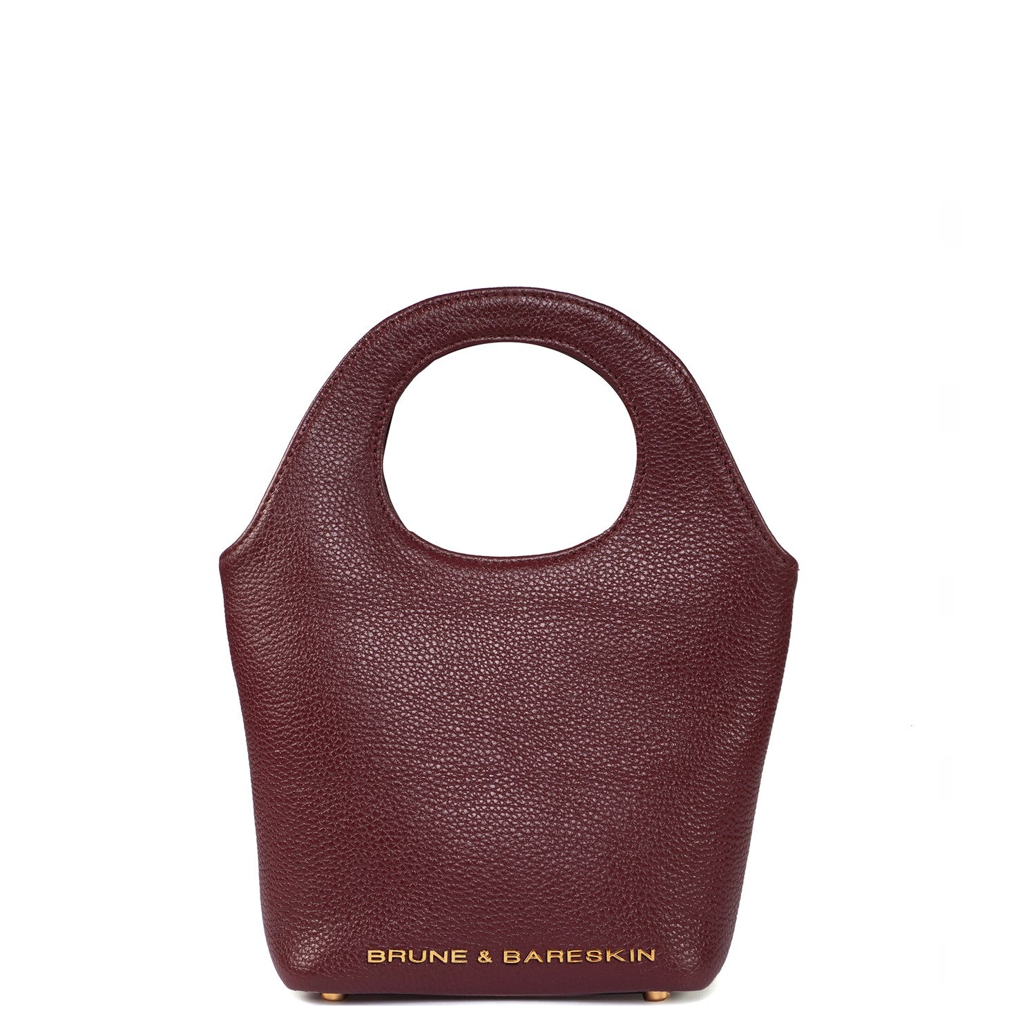 Wine Pebbled Leather Handbag with Loop Handle