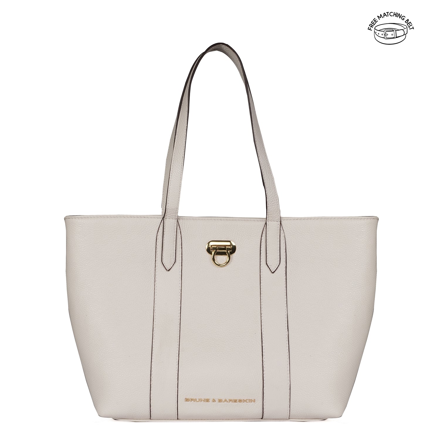 Classic Charm Dove Leather Handbag with Clasp Turn-Lock Closure  (Free Matching Belt)