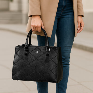 Black Diamond Stitch Premium Handbag for Women