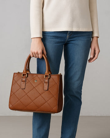 Tan Diamond Stitch Premium Handbag for Women