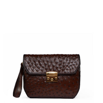 Exotic Ostrich Leather Clutch with Luxe Gold Detailing