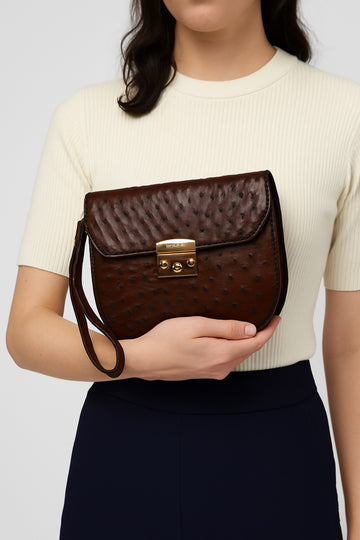 Exotic Ostrich Leather Clutch with Luxe Gold Detailing