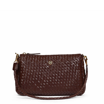Dark Brown Woven Leather Shoulder Bag with Braided Strap