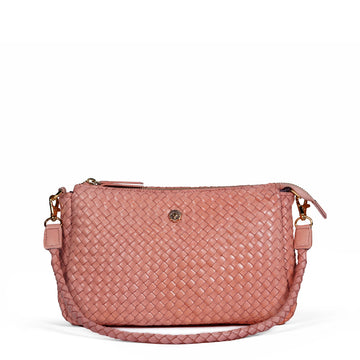 Pink Woven Leather Shoulder Bag with Dual Carry Straps