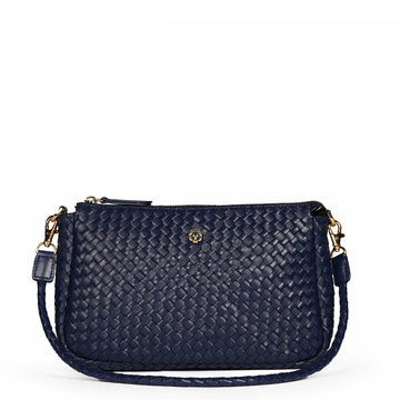 Blue Woven Leather Shoulder Bag with Braided Strap