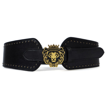 Brand Logo Corset Buckle Belt in Black Genuine Leather