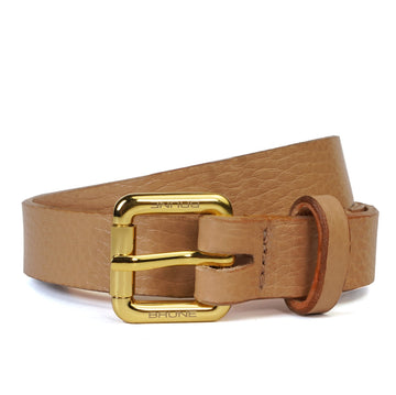 Women's Premium Textured Dark Beige Leather Belt with Gold-Tone Buckle