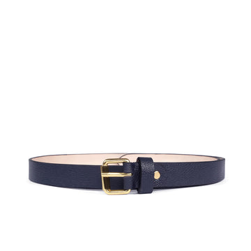 Women's Premium Pebbled Blue Leather Belt with Gold-Tone Buckle