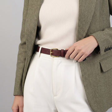 Women's Premium Textured Wine Leather Belt with Gold-Tone Buckle