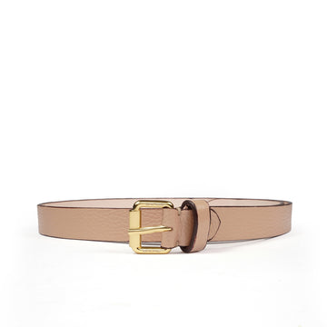 Women's Premium Pebbled Beige Leather Belt with Gold-Tone Buckle