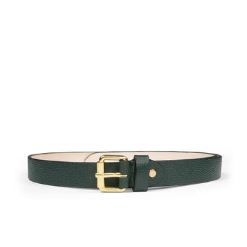 Women's Premium Pebbled Green Leather Belt with Gold-Tone Buckle