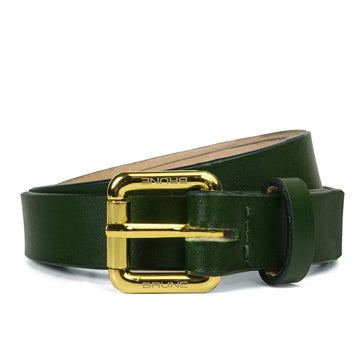 Women's Premium Textured Dark Green Leather Belt with Gold-Tone Buckle