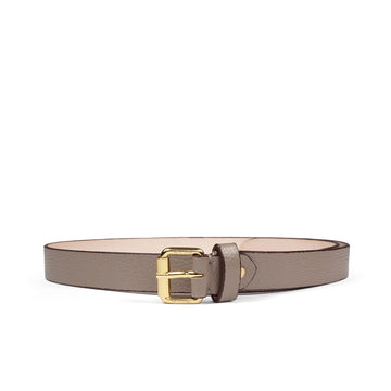 Women's Premium Pebbled Grey Leather Belt with Gold-Tone Buckle