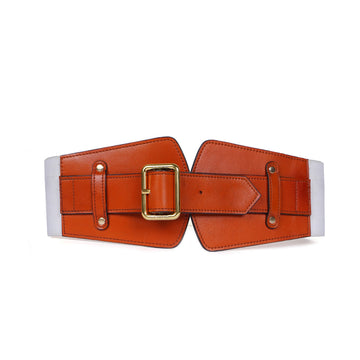Orange Leather Underbust Elastic Ladies Buckle Belt by Brune Bareski