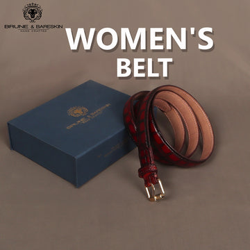 Antique Look Ladies Belt In Smoky Wine Deep Cut Leather