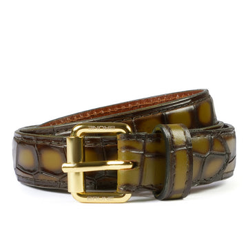 Vintage Olive Green Leather Golden Buckle Belt