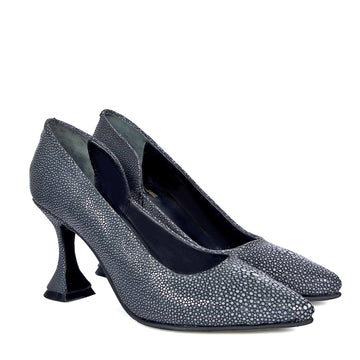 Ladies Fluted High Heel Pumps Footwear Handmade Double Stitching Comfort Exotic Stingray Fish Leather
