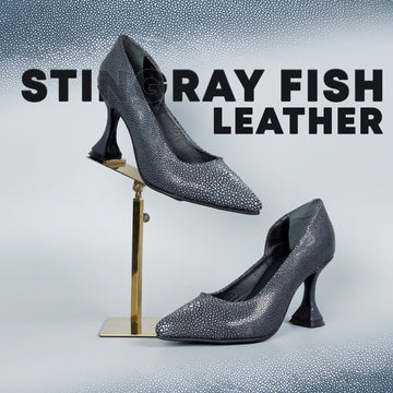 Ladies Fluted High Heel Pumps Footwear Handmade Double Stitching Comfort Exotic Stingray Fish Leather