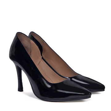 Luxurious Patent Leather Pointed Toe Ladies Formal Black Stiletto Pencil Heel By Brune & Bareskin