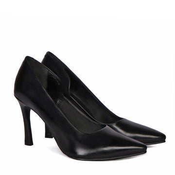Pointed Toe Ladies formal Luxurious Black Sleek Stiletto Pencil Heel By Brune & Bareskin