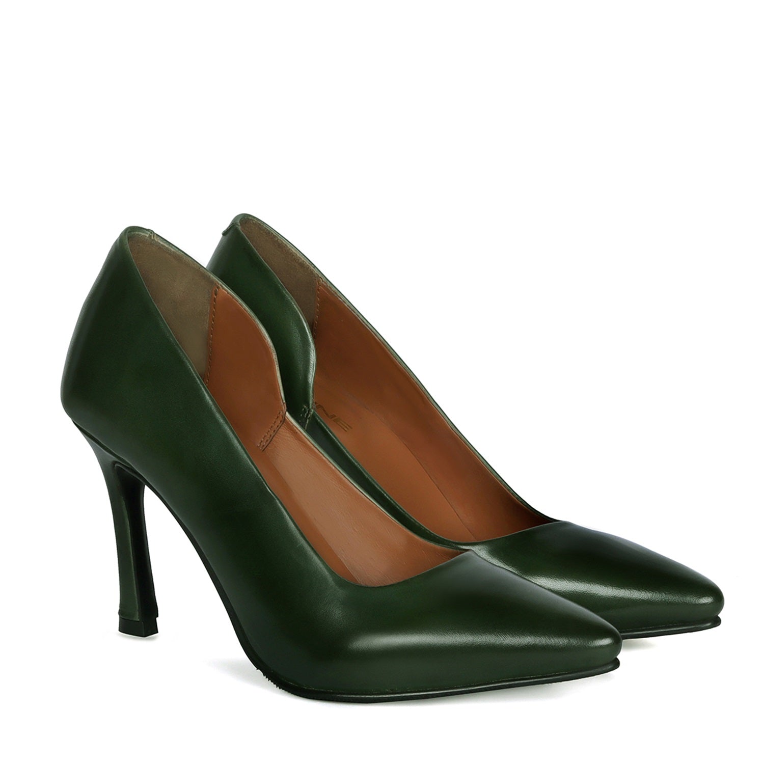 Pointed Toe Ladies formal Green Genuine Leather Sleek Stiletto Pencil Heel By Brune & Bareskin