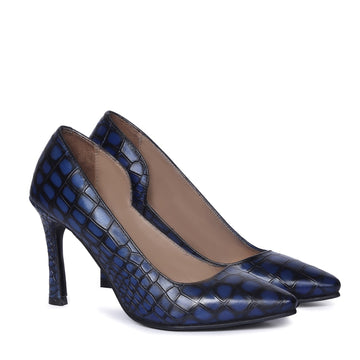 Smokey Blue Pointed Toe Luxurious Sleek Stiletto Ladies Pencil Heel By Brune & Bareskin