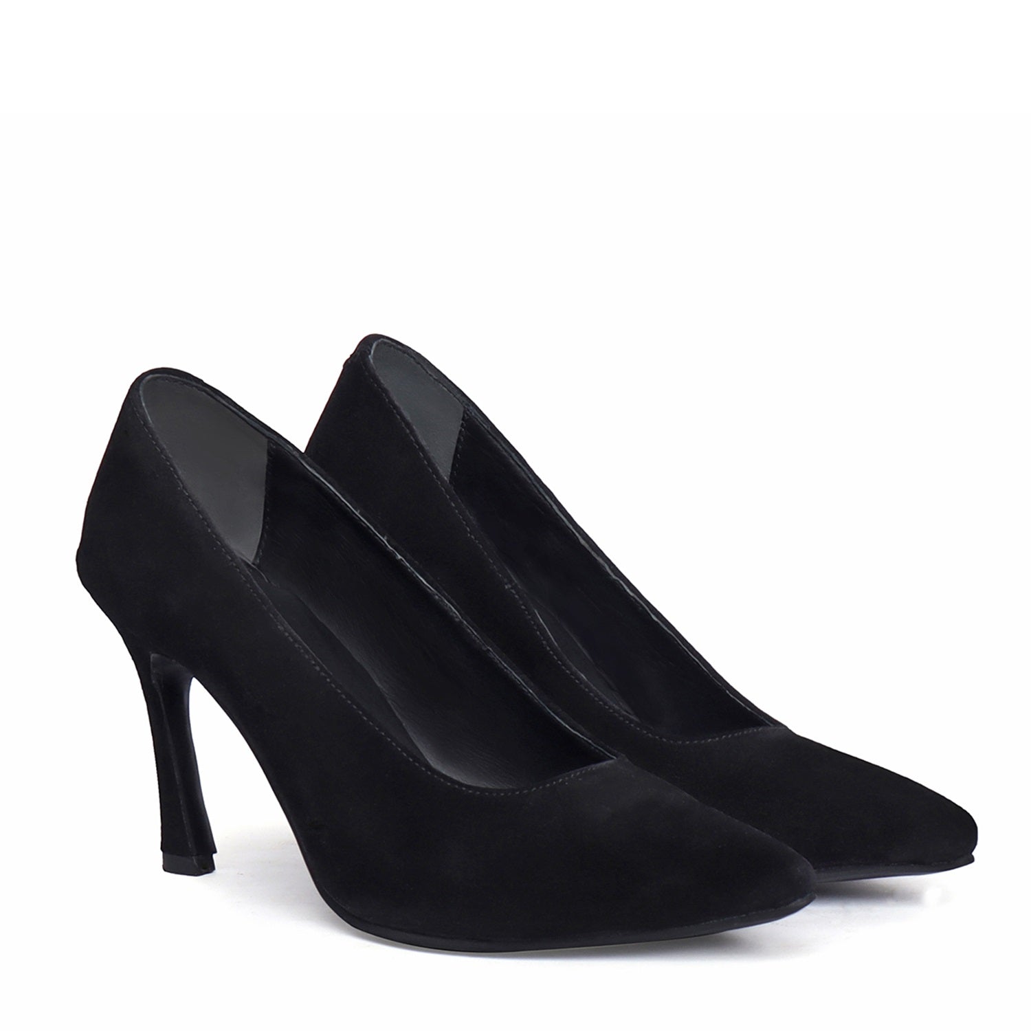 Pointed Toe Sleek Stiletto Pencil Heel Ladies formal Black Suede Leather Footwear By Brune & Bareskin