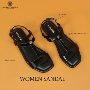 Flat Sole Women's Sandal in Black Patent Leather