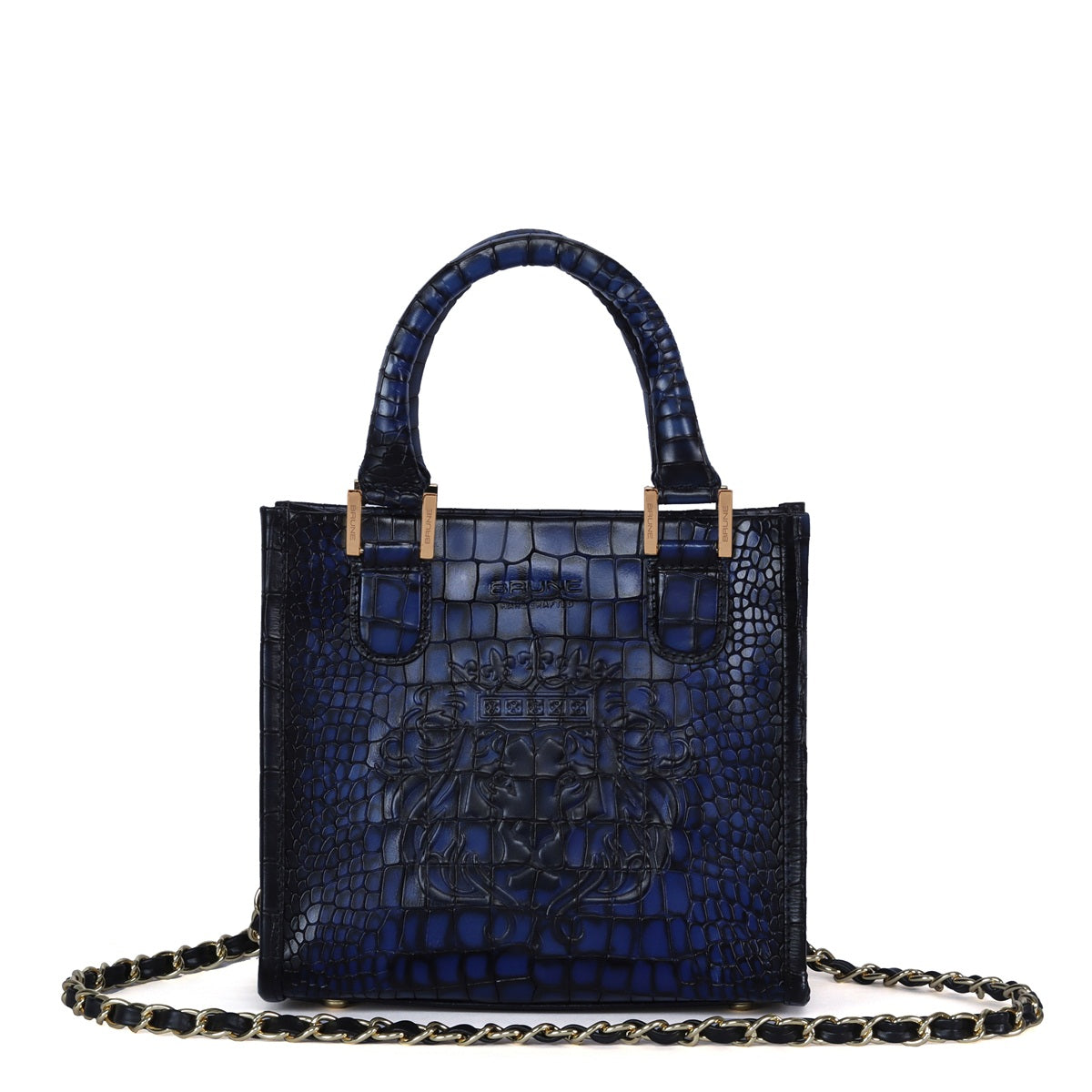 Smokey Finish Small Hand Bag In Deep Cut Blue Leather